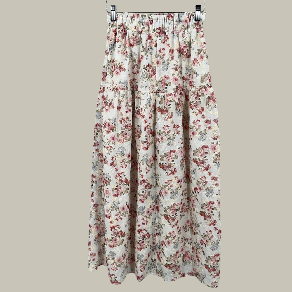 Altar'd State Maxi Skirt Womens XS Cream Floral Tiered Boho Cottagecore Romantic - Picture 2 of 9